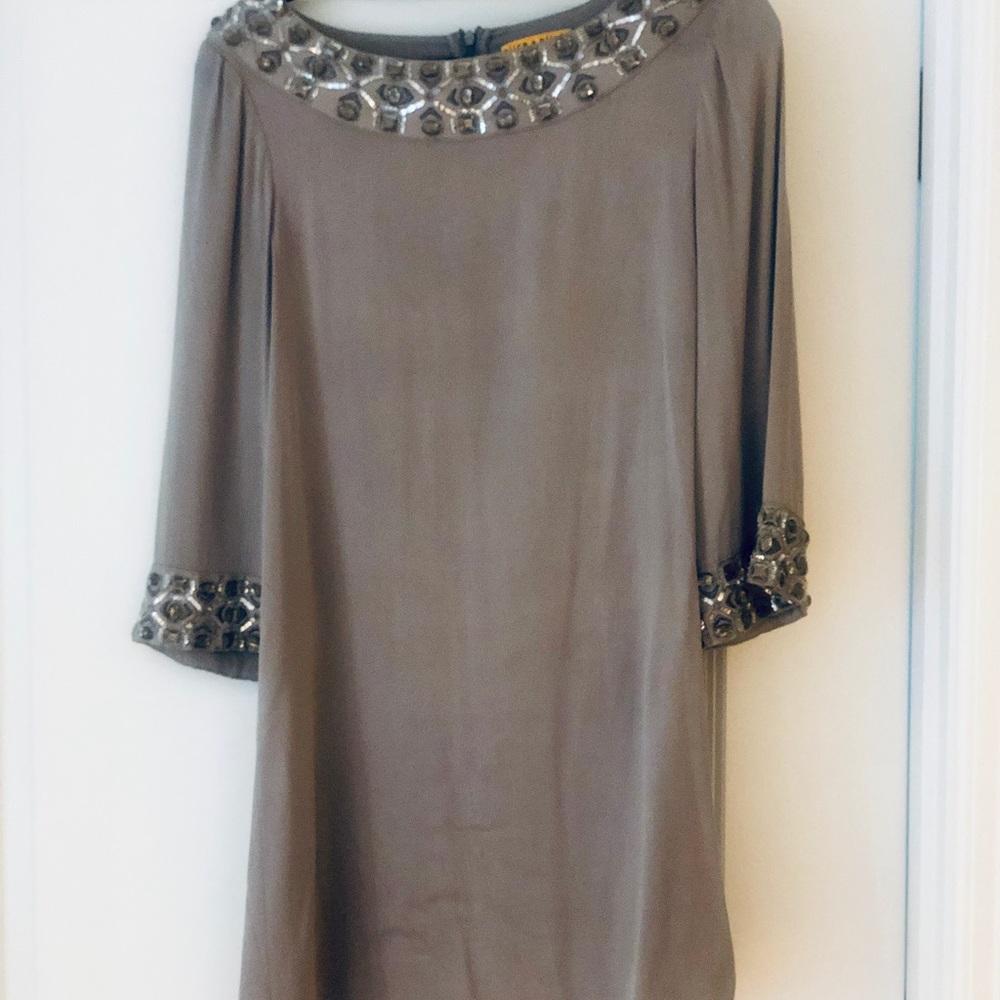 Alice & Olivia Grey Silk Beaded Tunic Dress